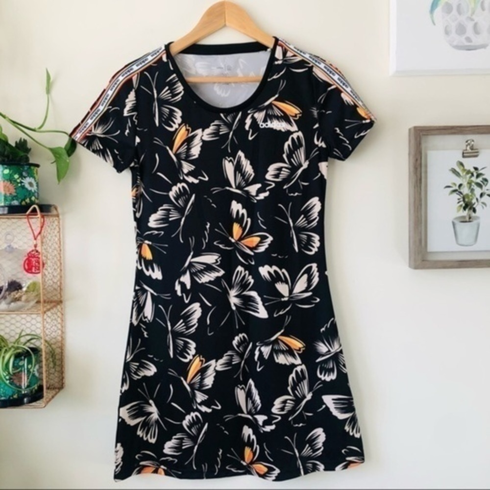 adidas x Farm Rio Black Butterfly Print Dress Size XS Brazilcore Athleisure Boho - Picture 2 of 14